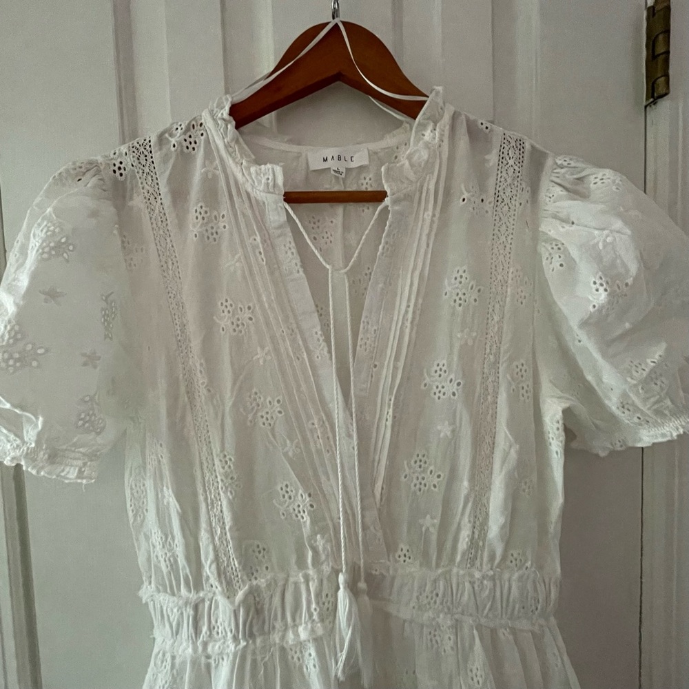MABLE WHITE COTTON EYELET DRESS L